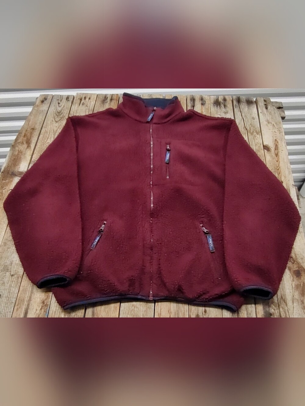 vintage 90's L.L.Bean burgundy fleece jacket made in USA men's Size 2XL